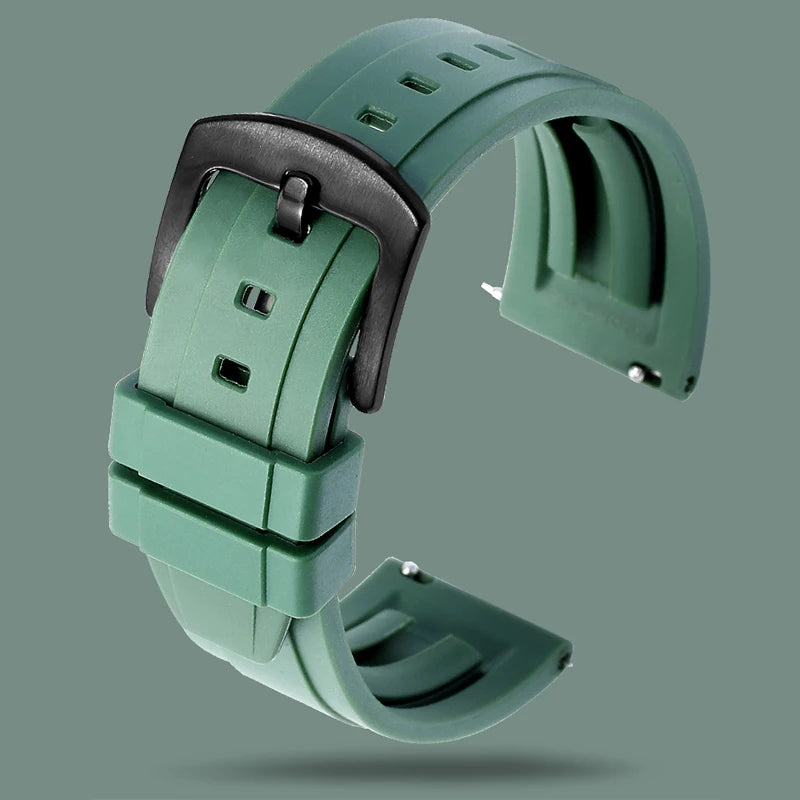 Quality Fluoro Rubber Watch Strap 18mm 19mm 20mm 21mm 22mm 24mm Sport Watchband Black Green Wristband With Quick Release Band