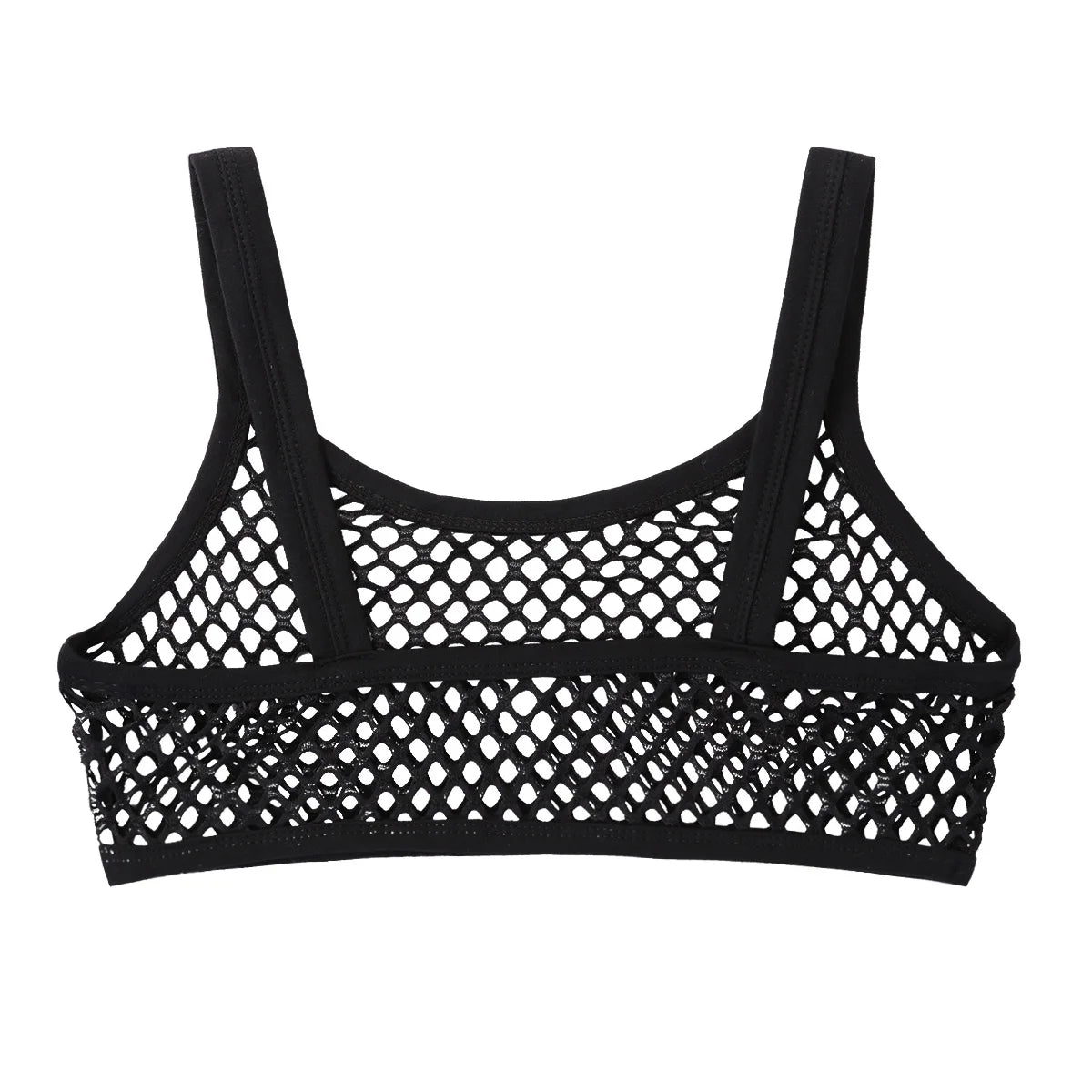Women See Through Fishnet Sexy Crop Tops Spaghetti Shoulder Straps Solid Color Camisole Tops Adult Nightclub Party Rave Costume