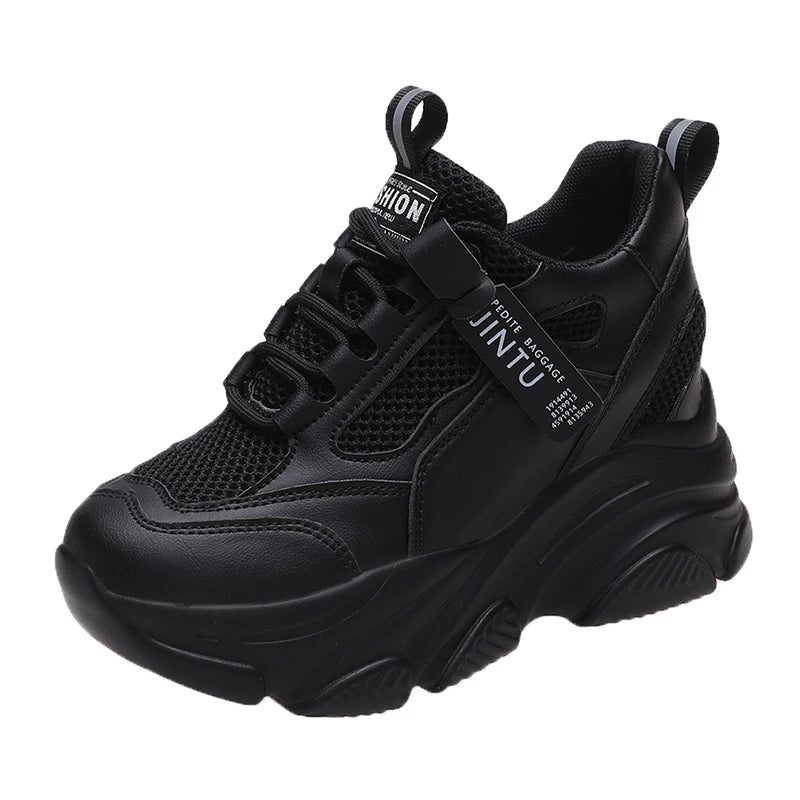 Brand 2026 Spring Breathable Mesh Sneakers Hidden Increasing Sport Shoes Woman Wedge Casual Chunky Shoes High Platform Shoes 9CM