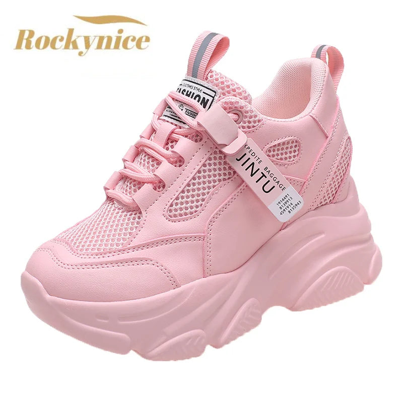 Brand 2026 Spring Breathable Mesh Sneakers Hidden Increasing Sport Shoes Woman Wedge Casual Chunky Shoes High Platform Shoes 9CM