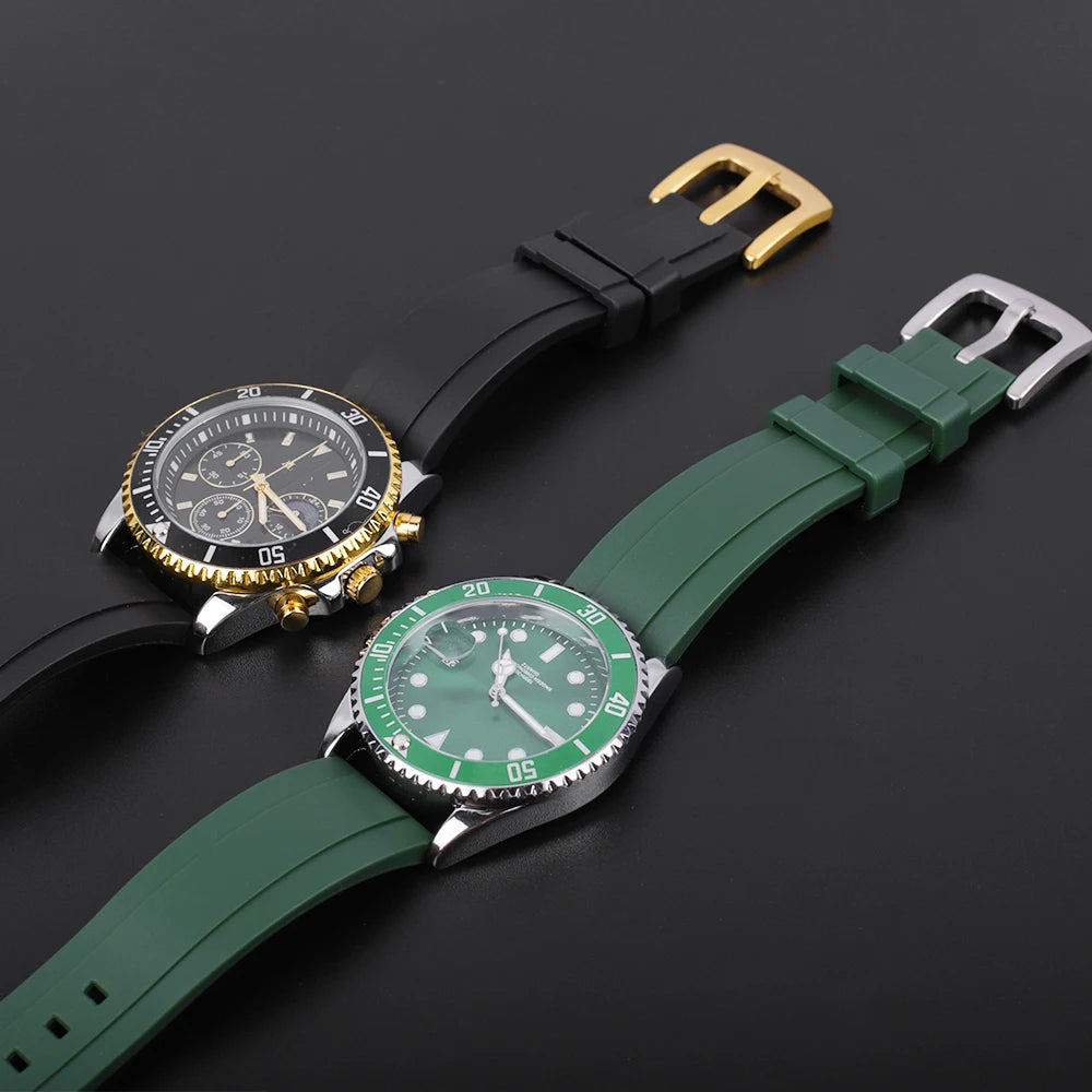 Quality Fluoro Rubber Watch Strap 18mm 19mm 20mm 21mm 22mm 24mm Sport Watchband Black Green Wristband With Quick Release Band