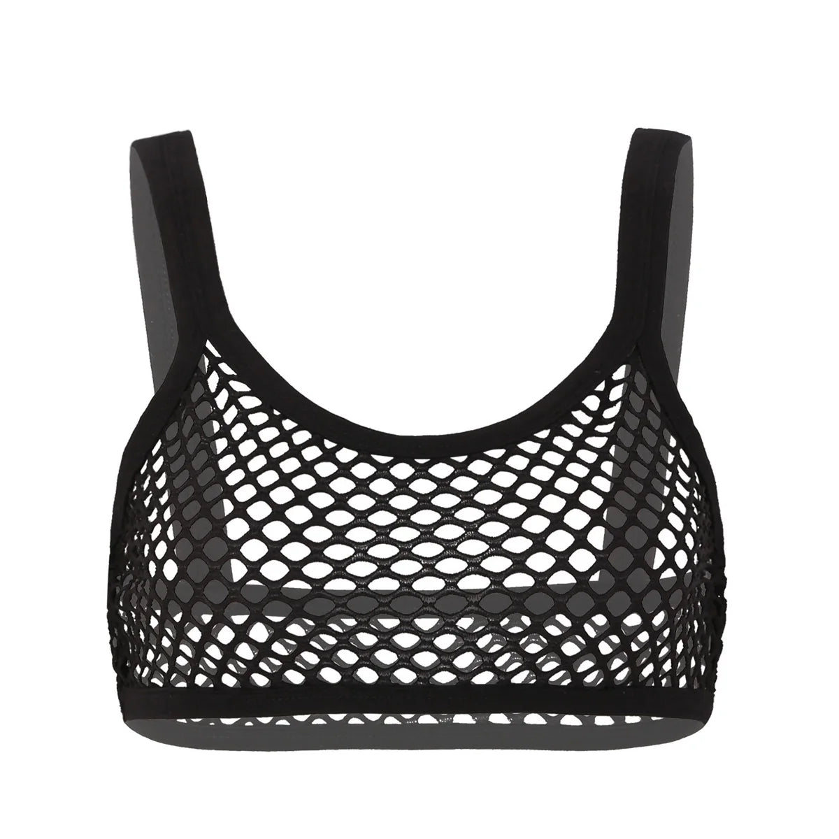 Women See Through Fishnet Sexy Crop Tops Spaghetti Shoulder Straps Solid Color Camisole Tops Adult Nightclub Party Rave Costume