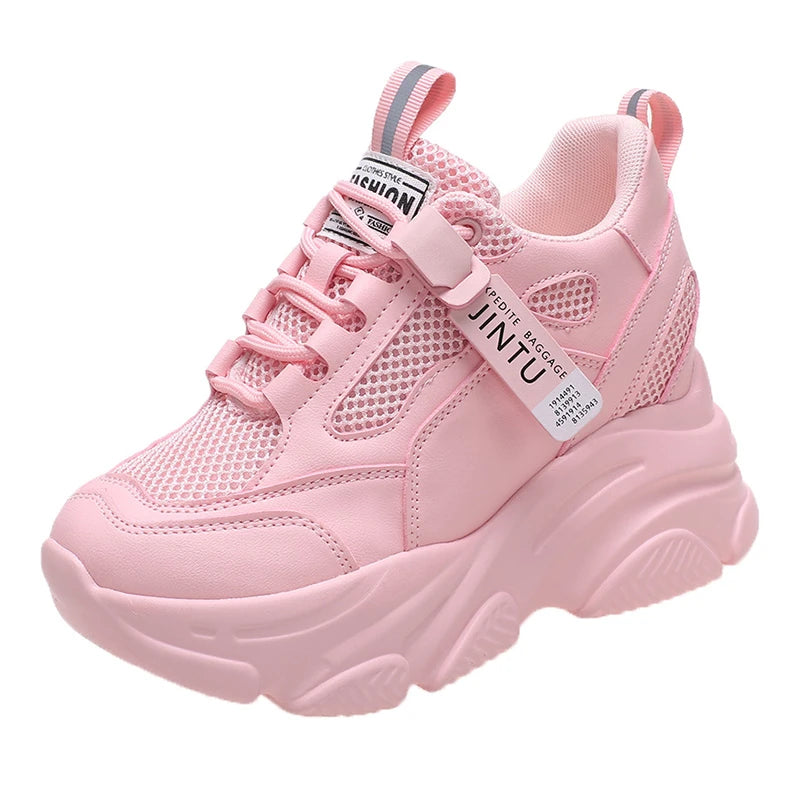Brand 2026 Spring Breathable Mesh Sneakers Hidden Increasing Sport Shoes Woman Wedge Casual Chunky Shoes High Platform Shoes 9CM