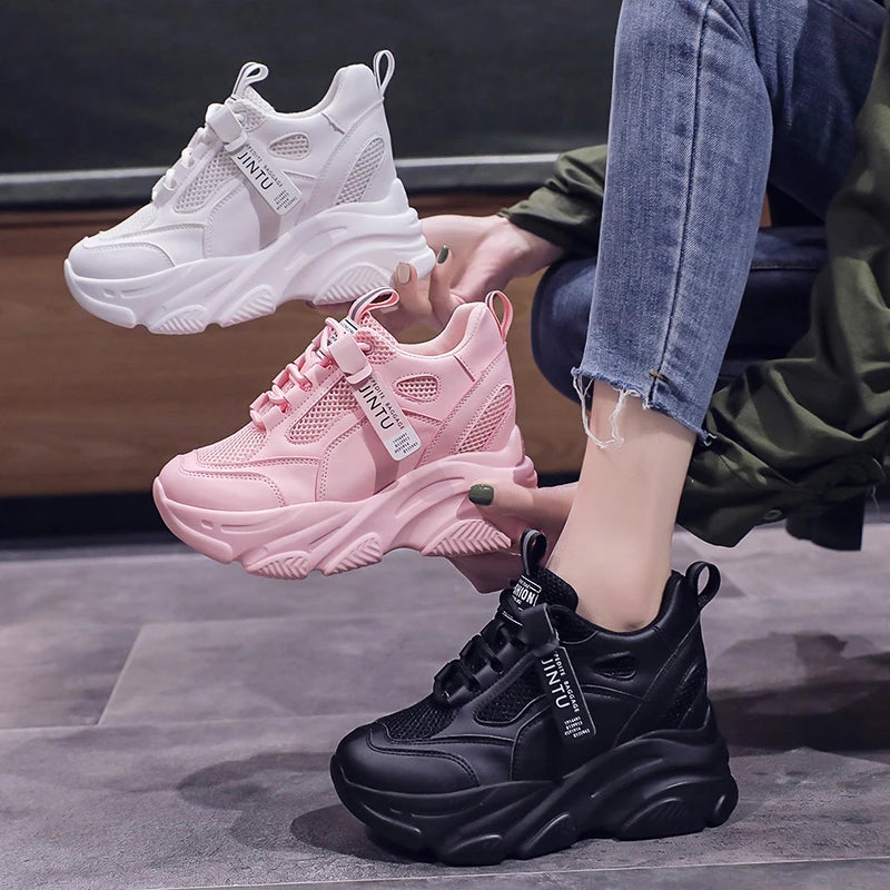 Brand 2026 Spring Breathable Mesh Sneakers Hidden Increasing Sport Shoes Woman Wedge Casual Chunky Shoes High Platform Shoes 9CM