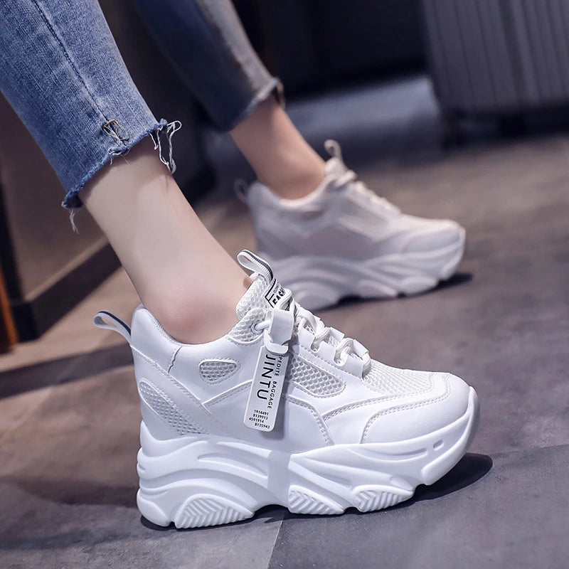 Brand 2026 Spring Breathable Mesh Sneakers Hidden Increasing Sport Shoes Woman Wedge Casual Chunky Shoes High Platform Shoes 9CM