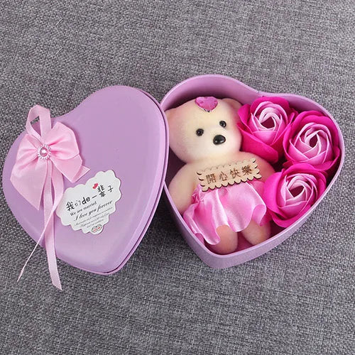 Heart Scented Bath Body Petal Rose Flower Soap Roses Bear Gift Box Valentine's Day New Year Wedding Decoration Selling Wedding