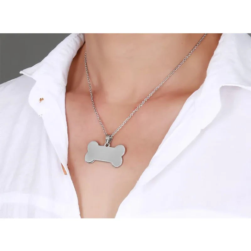 ZORCVENS Bone Shaped Pendant Necklace Stainless Steel Dog Tag Necklace Dotes On Pet Love Jewelry