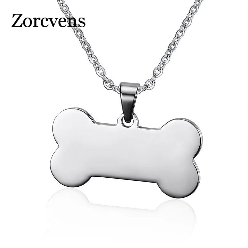 ZORCVENS Bone Shaped Pendant Necklace Stainless Steel Dog Tag Necklace Dotes On Pet Love Jewelry