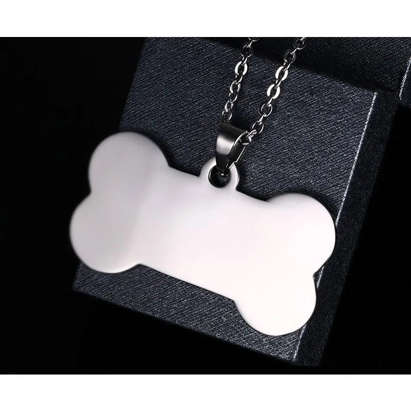 ZORCVENS Bone Shaped Pendant Necklace Stainless Steel Dog Tag Necklace Dotes On Pet Love Jewelry