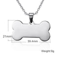 ZORCVENS Bone Shaped Pendant Necklace Stainless Steel Dog Tag Necklace Dotes On Pet Love Jewelry