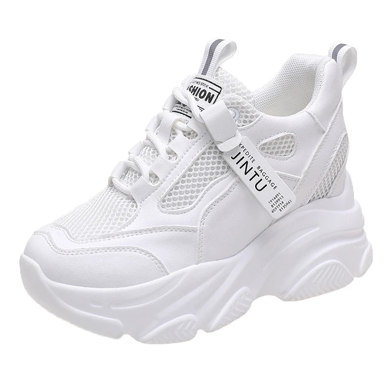 Brand 2026 Spring Breathable Mesh Sneakers Hidden Increasing Sport Shoes Woman Wedge Casual Chunky Shoes High Platform Shoes 9CM