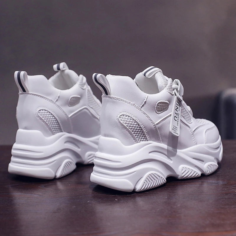 Brand 2026 Spring Breathable Mesh Sneakers Hidden Increasing Sport Shoes Woman Wedge Casual Chunky Shoes High Platform Shoes 9CM