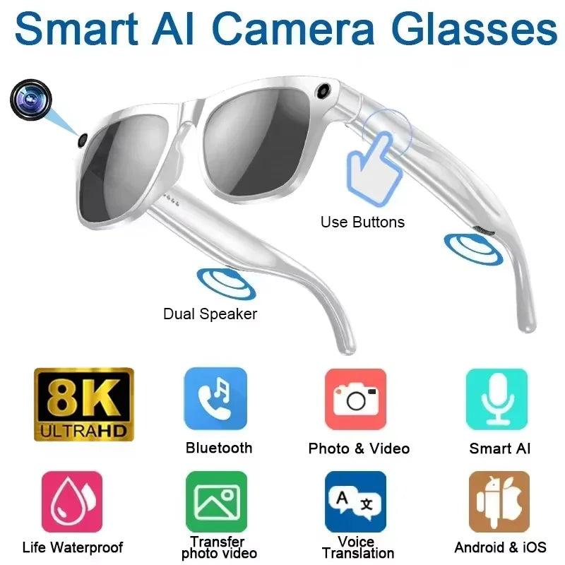 Lenovo Bluetooth 8K Smart AI Touch Glasses Camera With 800w Sport ChatGpt4.0 Sunglasses Calling Music Player For Men Women Gifts CB DROPSHIPPING