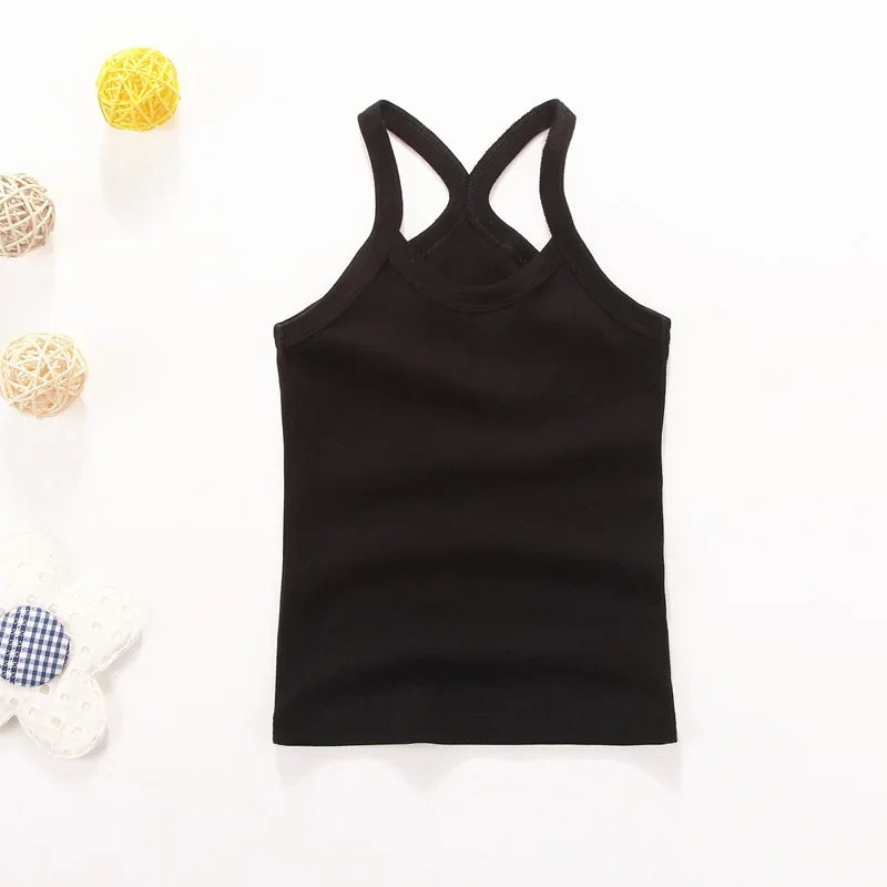 Summer Cotton Girls Vest Sleeveless Solid Color T-shirts Tees Kids Children Tops Baby Girl Casual Clothes Tshirt 2-12 Years CB DROPSHIPPING