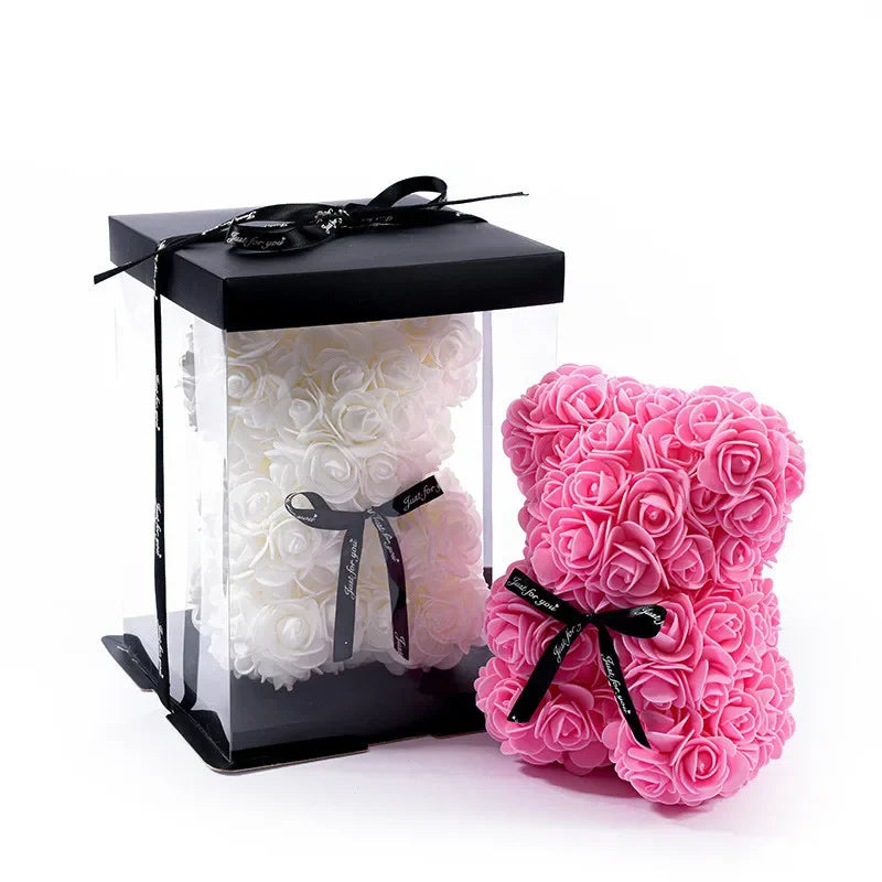Fashion Artificial Rose Bear Gifts PE Eternal Rose Bear for Mom Mother's Day Birthday Valentine's Day Wedding Party Decoration