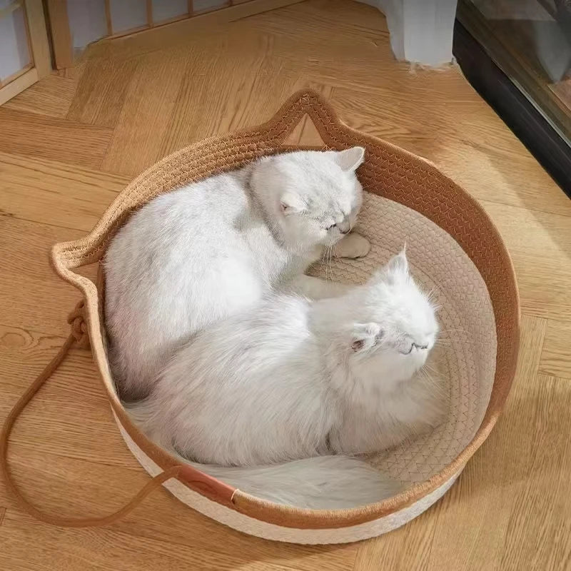 Pet Cat Bed Round Hand Woven Rattan Wear-resistant Cat Bed Summer Cooling Pet Bed Indoor Sleeping House Pet Products Accessories CB DROPSHIPPING