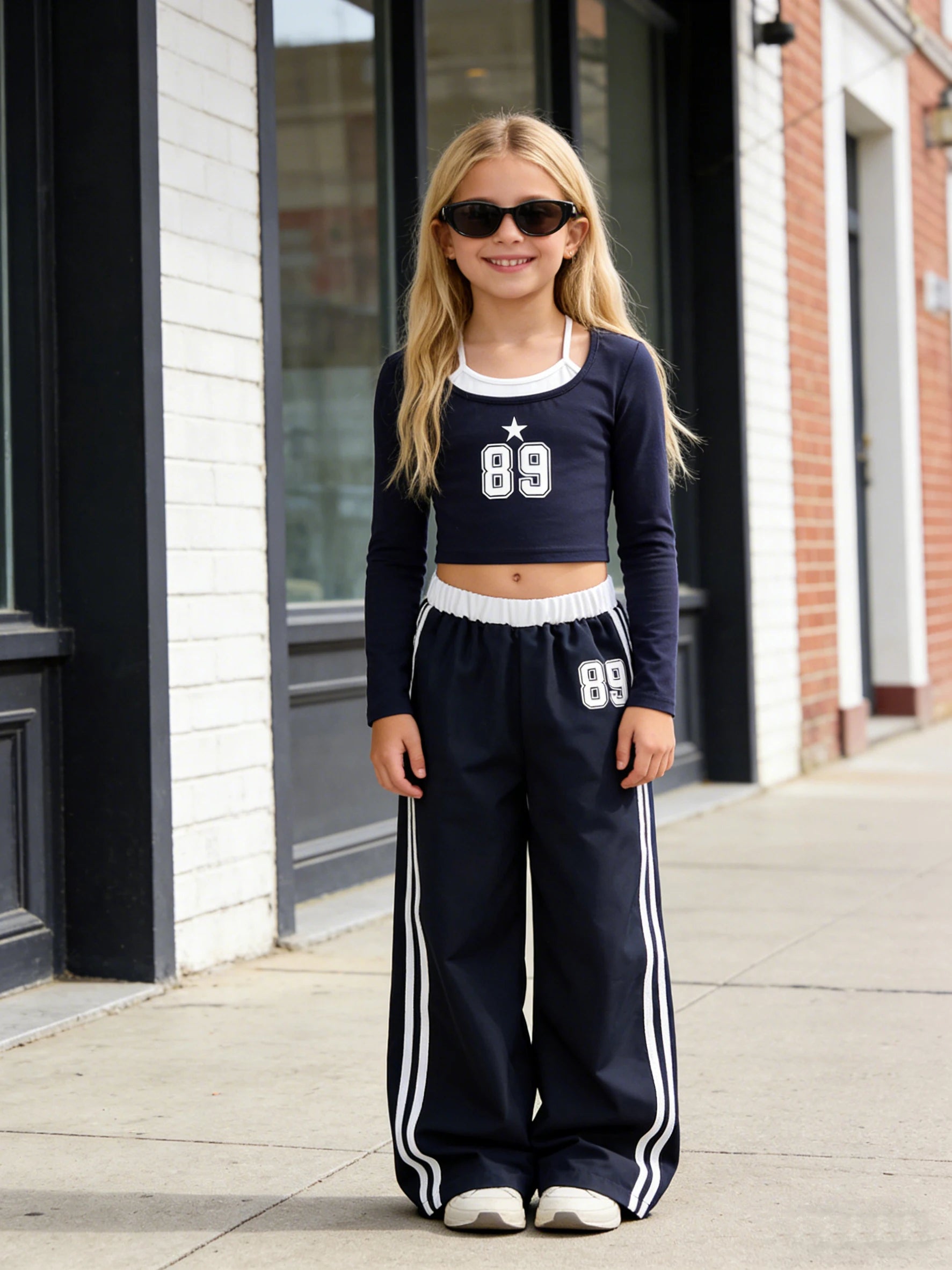 Spring and autumn girls' fashion suit, long-sleeved top with wide-leg pants, children's outdoor leisure sport two-piece set CB DROPSHIPPING