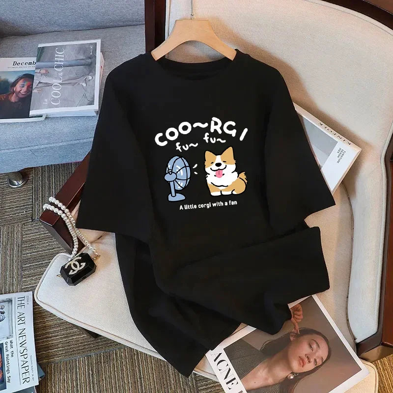 Soft Cuteness Alert  Korean Style T Shirt Cute Fun Pattern Print Loose Short  Sleeve White Top for Women Casual Summer Clothing