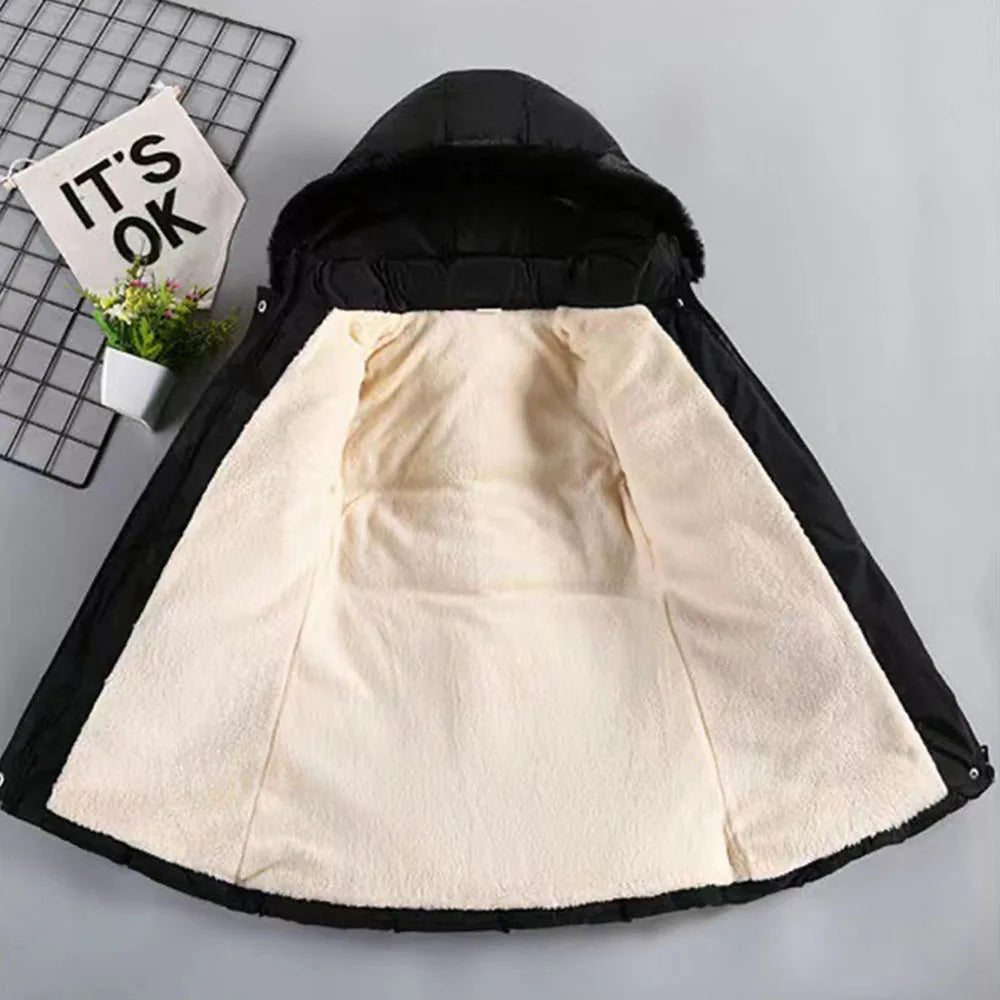2025 Newyear Clothes Girls Winter Coat Kids Snow Puffer Jacket Hooded Warm With Waist Belt and Pockets CB DROPSHIPPING