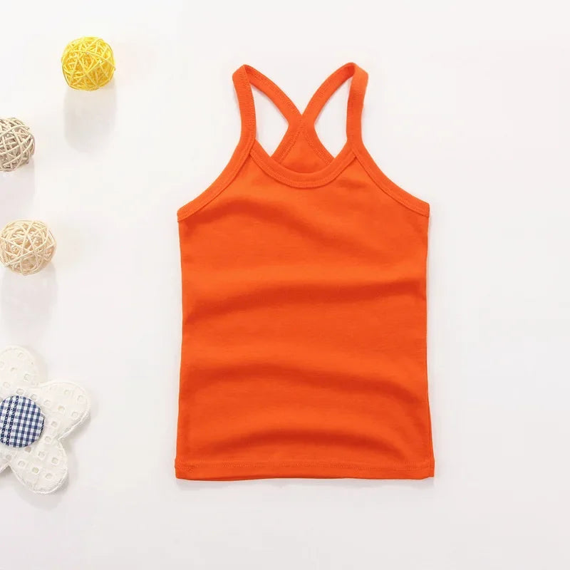 Summer Cotton Girls Vest Sleeveless Solid Color T-shirts Tees Kids Children Tops Baby Girl Casual Clothes Tshirt 2-12 Years CB DROPSHIPPING