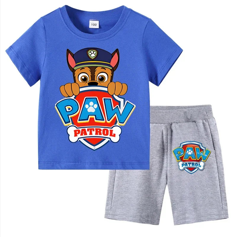 Paw Patrol Kids Set Boys Short Sleeve T-Shirt Top+Shorts 2-Piece Outfits Boys Cartoon Suit 3-8Years Children Clothes For Summer CB DROPSHIPPING