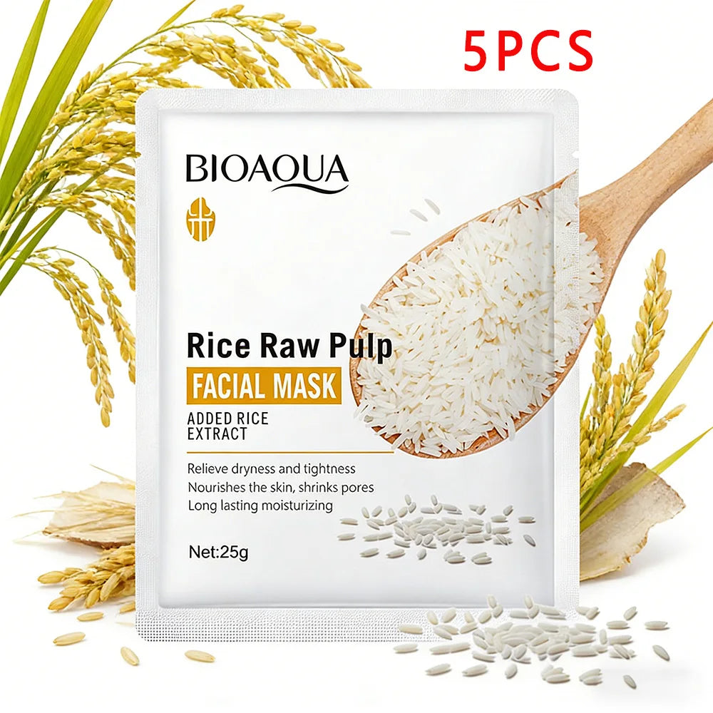BIOAQUA Rice Raw Pulp Facial Masks Skincare Moisturizing Firming Hydrating Face Mask Sheets Mask Korean Skin Care