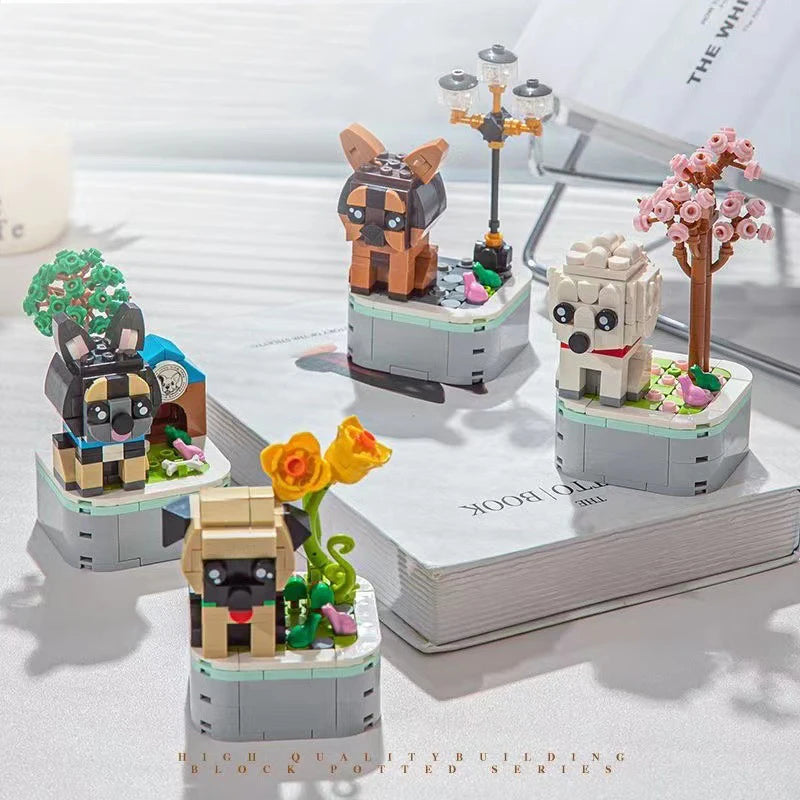 Pet Dog Series Potted Poodle Cute Dog Chihuahua Decoration Shepherd Dog Block Flower Puzzle Toy, Giftuzzle Toy, Gift for Friends CB DROPSHIPPING