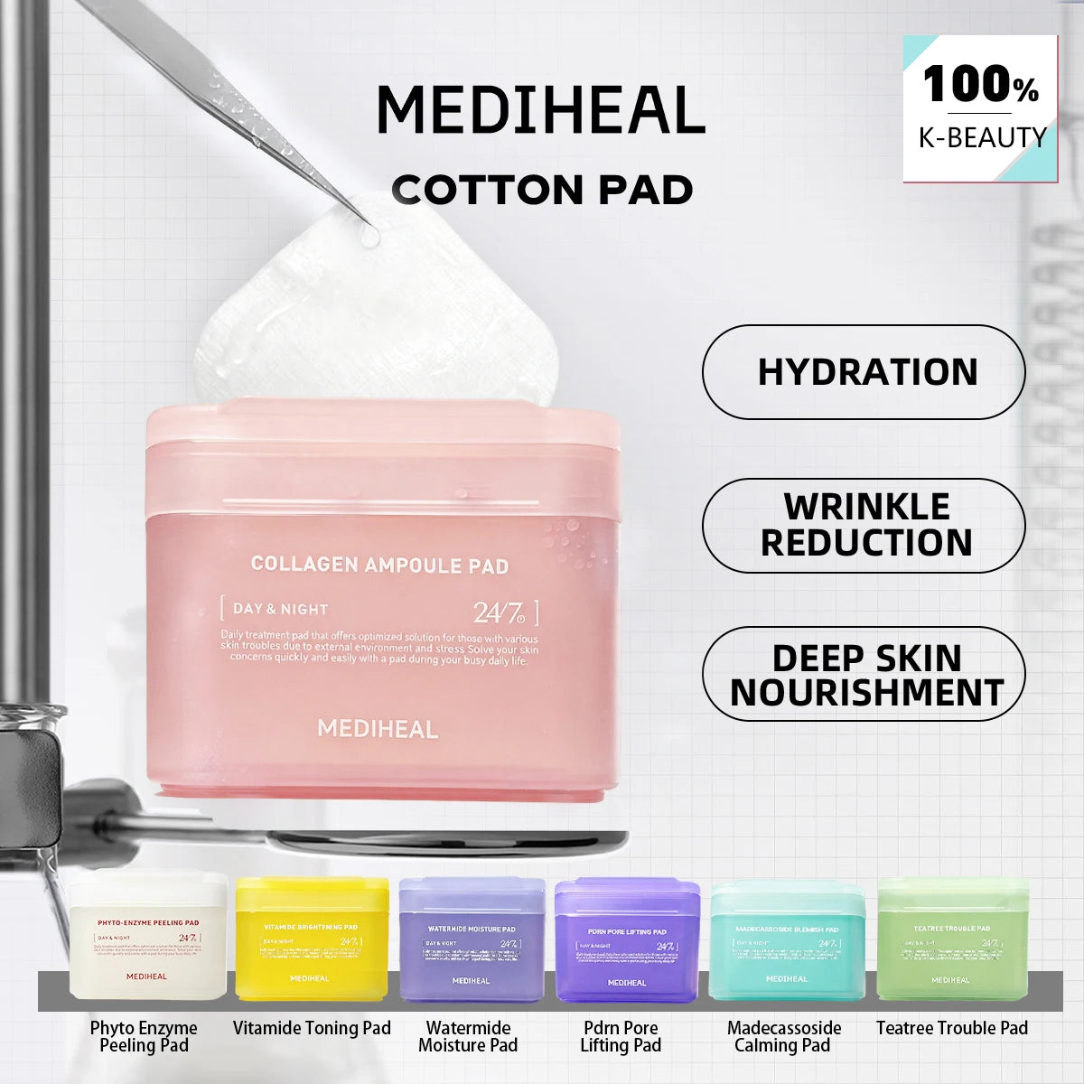 MEDIHEAL Pad,Ready-to-Use Pad,Daily Skincare Pads,Long-Lasting Moisture,Intense Hydration,Korean Skincare,K-Beauty,Korean Makeup