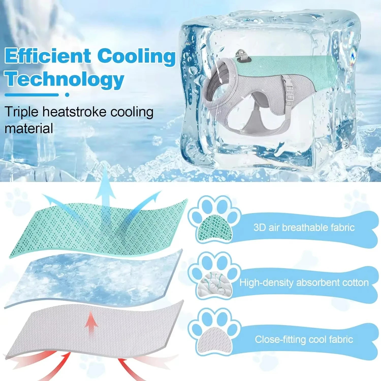 New Ice Cooling Dog Vest Summer Mesh Clothes for Small Medium Large Dogs Outdoor Pet Cool Down Jackets Breathable Dog Harness