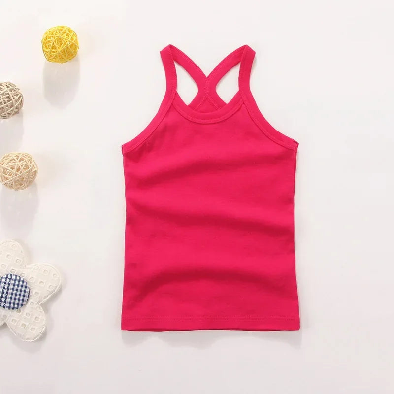 Summer Cotton Girls Vest Sleeveless Solid Color T-shirts Tees Kids Children Tops Baby Girl Casual Clothes Tshirt 2-12 Years CB DROPSHIPPING