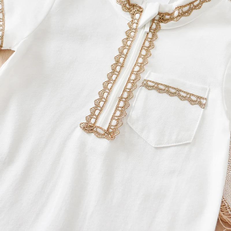 Newborn Baby Clothes Middle Eastern traditional ethnic style Islamic cotton Ramadan White summer short sleeved baby jumpsuit CB DROPSHIPPING