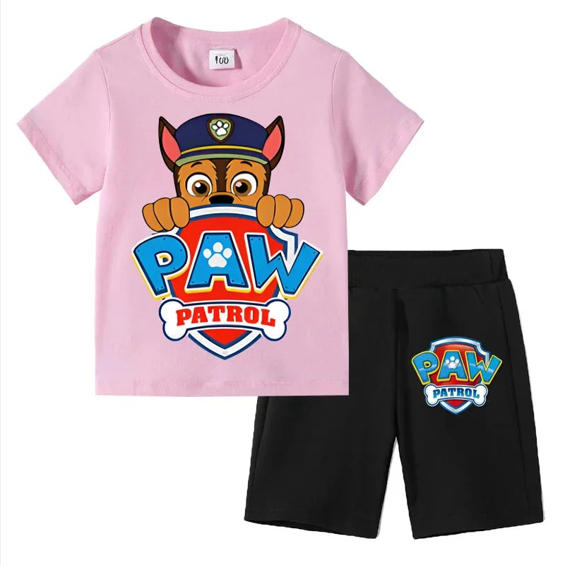 Paw Patrol Kids Set Boys Short Sleeve T-Shirt Top+Shorts 2-Piece Outfits Boys Cartoon Suit 3-8Years Children Clothes For Summer CB DROPSHIPPING