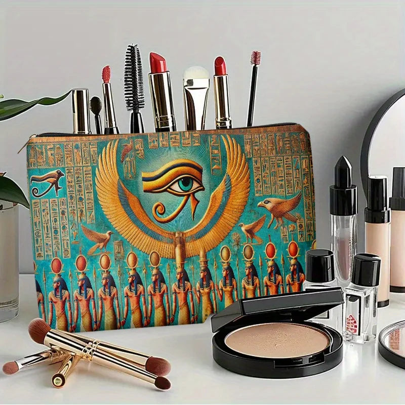 A Egyptian wall painting Eye of Horus makeup bag - cute multifunctional zipper pouch for women, jewelry storage bag CB DROPSHIPPING