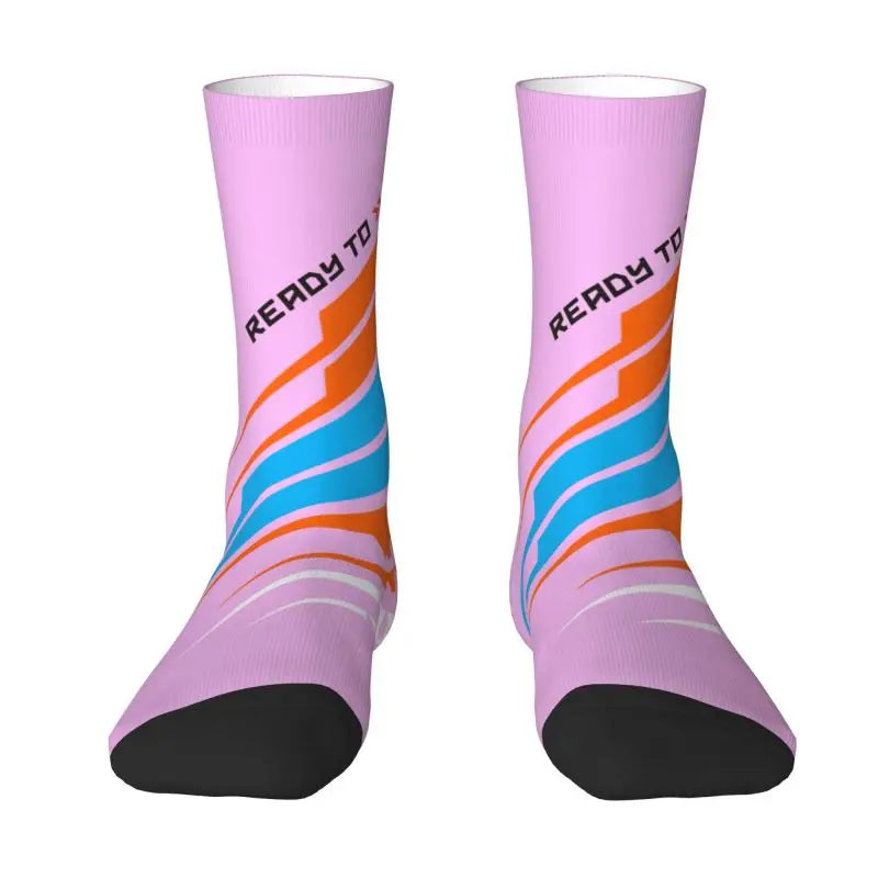 Custom Ready To Race Logo Crew Socks Unisex Cool 3D Print Racing Sport Motorcycle Rider Dress Socks