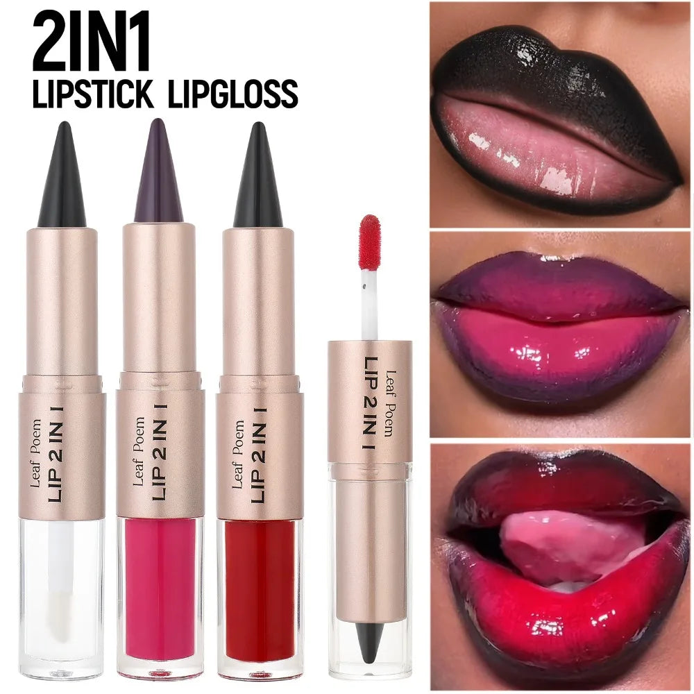 Black Brown Tapered Lip Liner Contour Pencil Double Head Mirror Plumping Lip Glaze Crystal Lip Gloss Sexy Red Lips Tint Makeup CB DROPSHIPPING