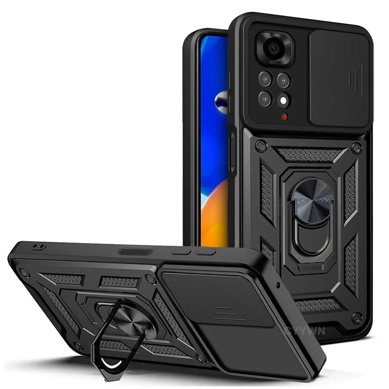 Slide Camera Lens Protector Armor Case For Redmi Note 13 12 11 10 Pro Plus 10s 11s 12s 13C 12C Military Grade Bumpers Ring Cover CB DROPSHIPPING