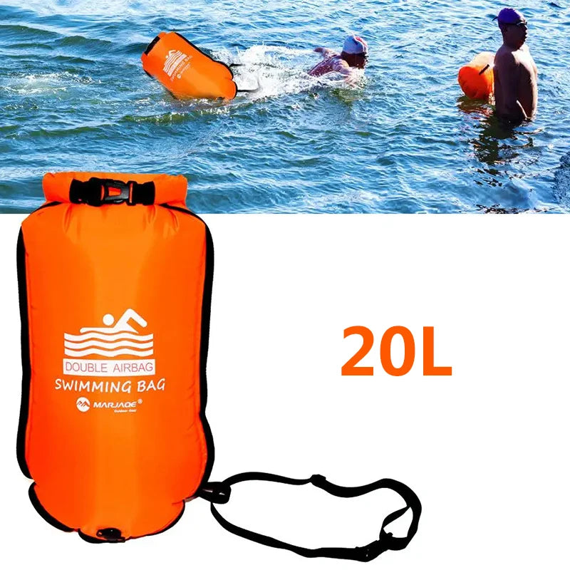 20L Inflatable Open Swimming Buoy Tow Floating Bag Double AirBags Water Sport Life Saving Swim Buoy Pool Inflated Air Drying Bag