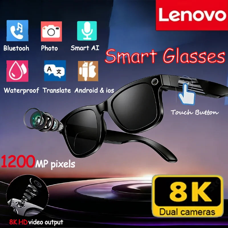 Lenovo AI Smart Glasses With 8K 1200mp Camera Chat Gpt Touch Sport Sunglasses Music Player Bluetooth Calling Voice Assistant CB DROPSHIPPING
