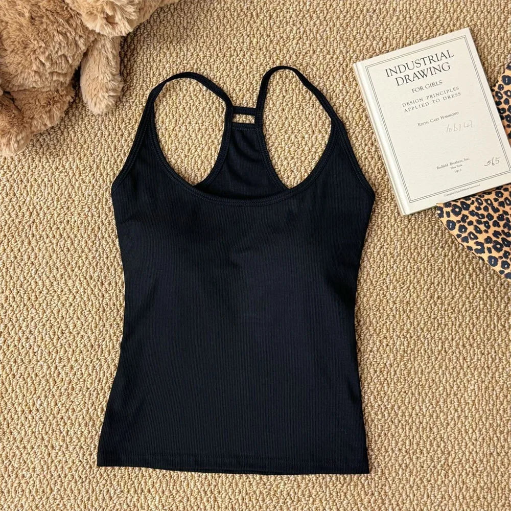 Casual U Neck Summer Tank Tops Sleeveless With Pad Fitted Tops Camisoles Slim Vest Corset for Women