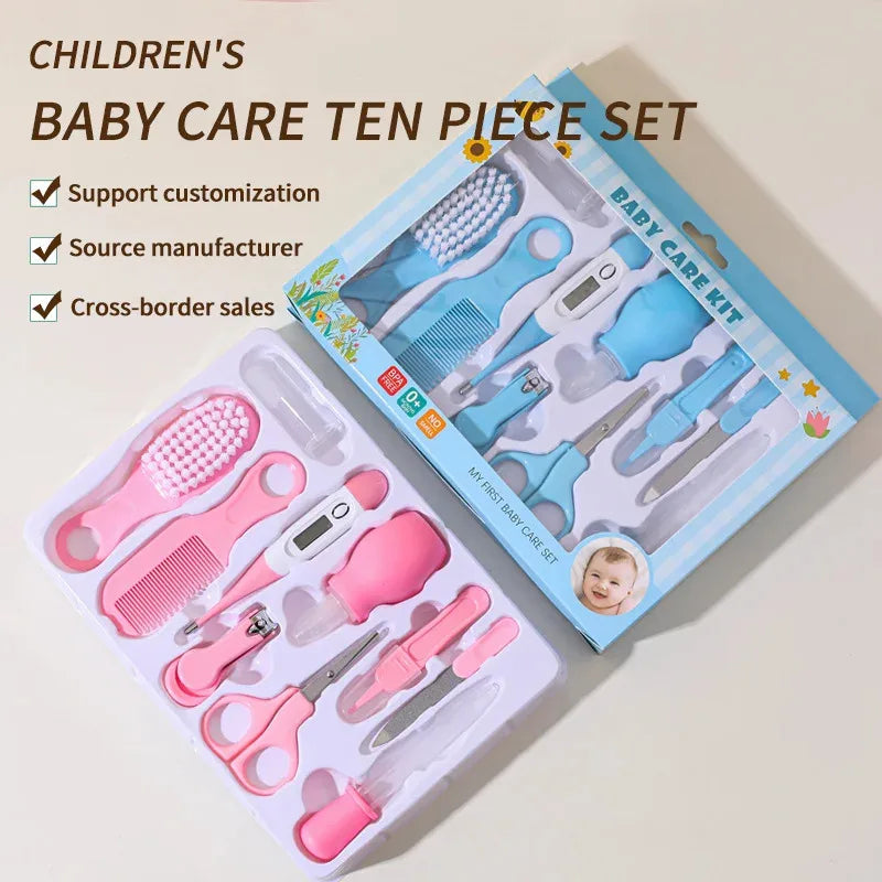10-in-1 Baby Care Kit: Newborn Grooming Set (Nail Clippers/Brush/Thermometer) for Infant (Pink/Blue) CB DROPSHIPPING