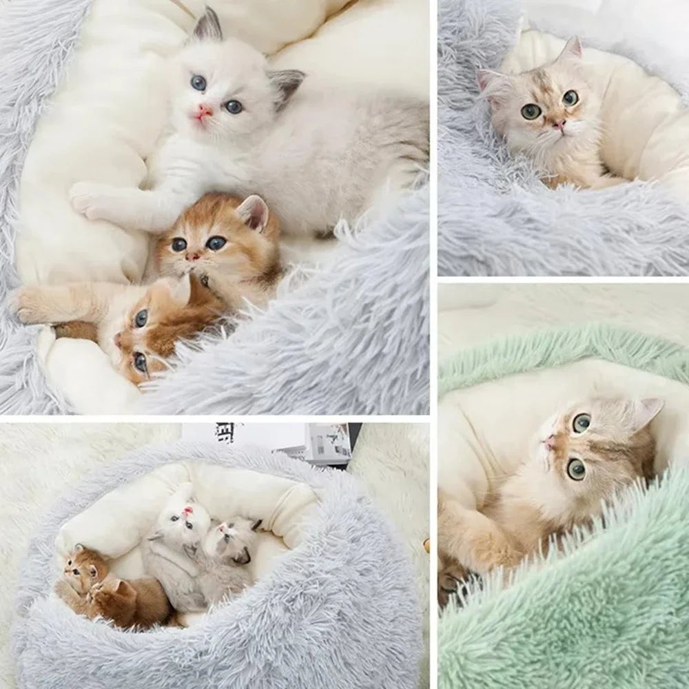 Winter Plush Pet Cat Bed Round Cat Cushion Cat House 2 In 1 Warm Cats Basket Pet Sleep Bag Kitten Nest Kennel for Small Dog Cats CB DROPSHIPPING
