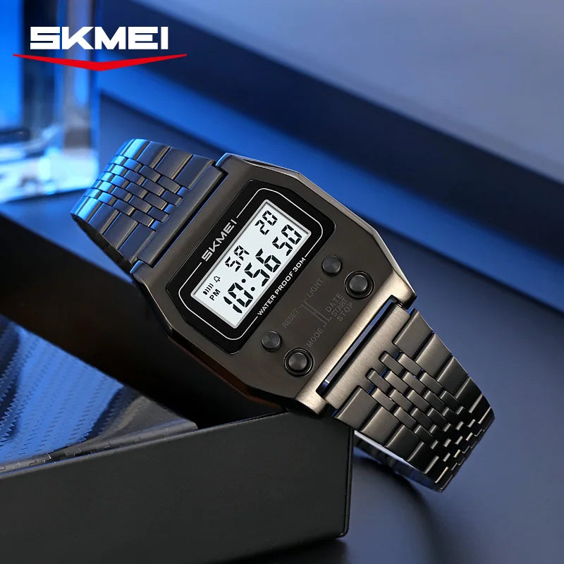 SKMEI 2460 Mens Wristwatches Stainless Steel Sport Luxury Retro LED Electronic Waterproof Digital Watch for Men Reloj Hombre CB DROPSHIPPING