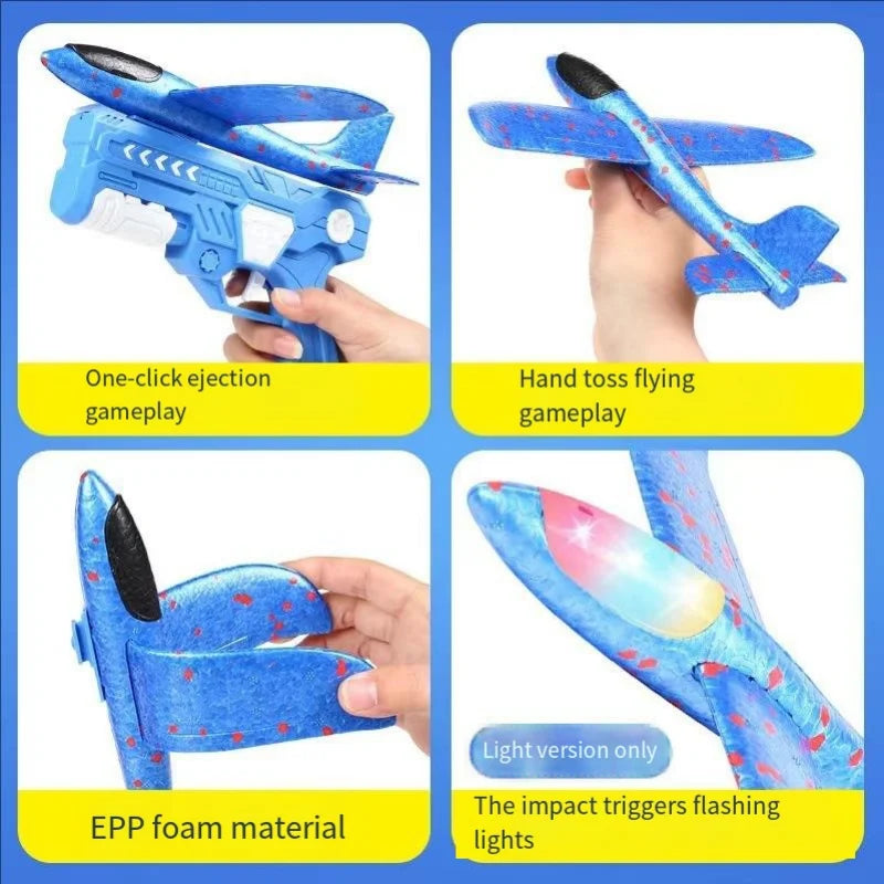 Glowing Foam Aircraft 10M Launcher Catapult Glider Aircraft Gun Toy Children's Outdoor Game Bubble Model Shooting Flying Roundab CB DROPSHIPPING