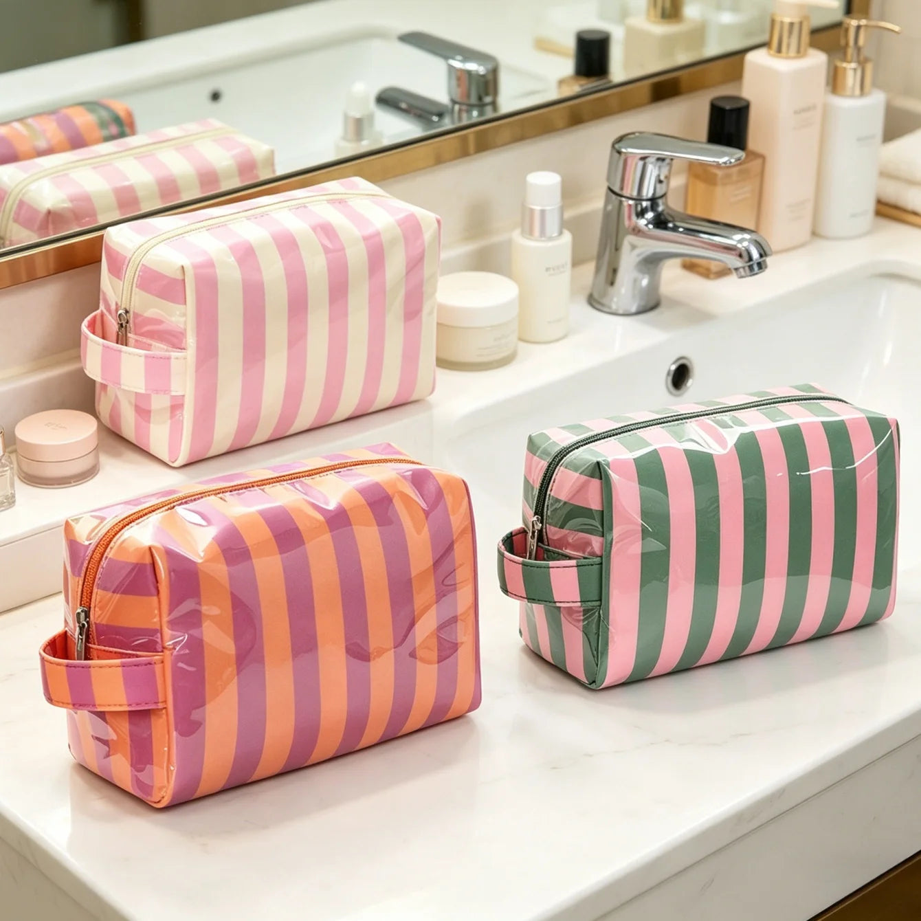 Striped Toiletry Bag Women's Travel Cosmetic Storage Bag Portable Casual Makeup Organizer for Business Trip CB DROPSHIPPING