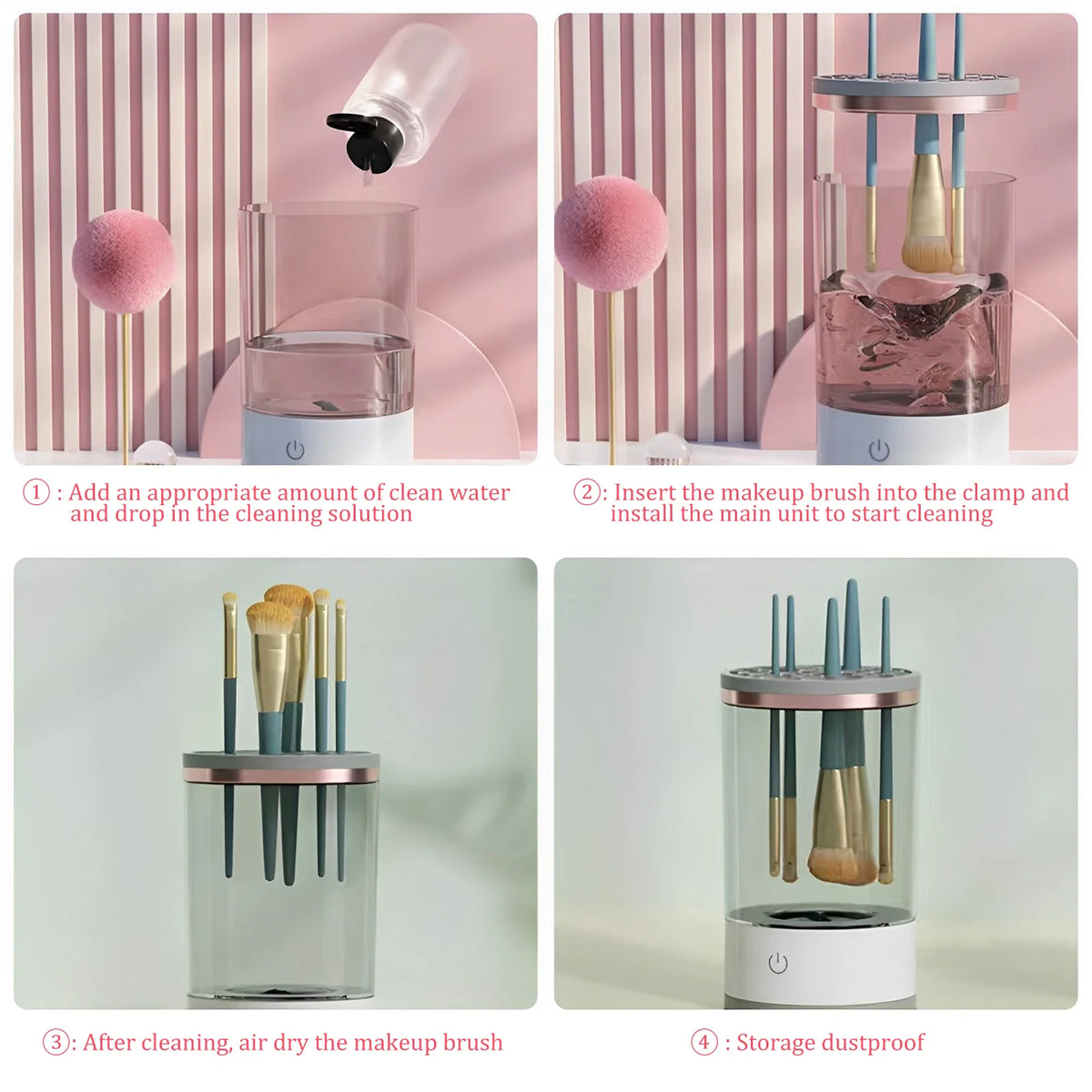 USB Powered Brush Washer & Dryer - Odorless Battery-Free Makeup Cleaner, Plug-and-Play Essential Beauty Accessory CB DROPSHIPPING