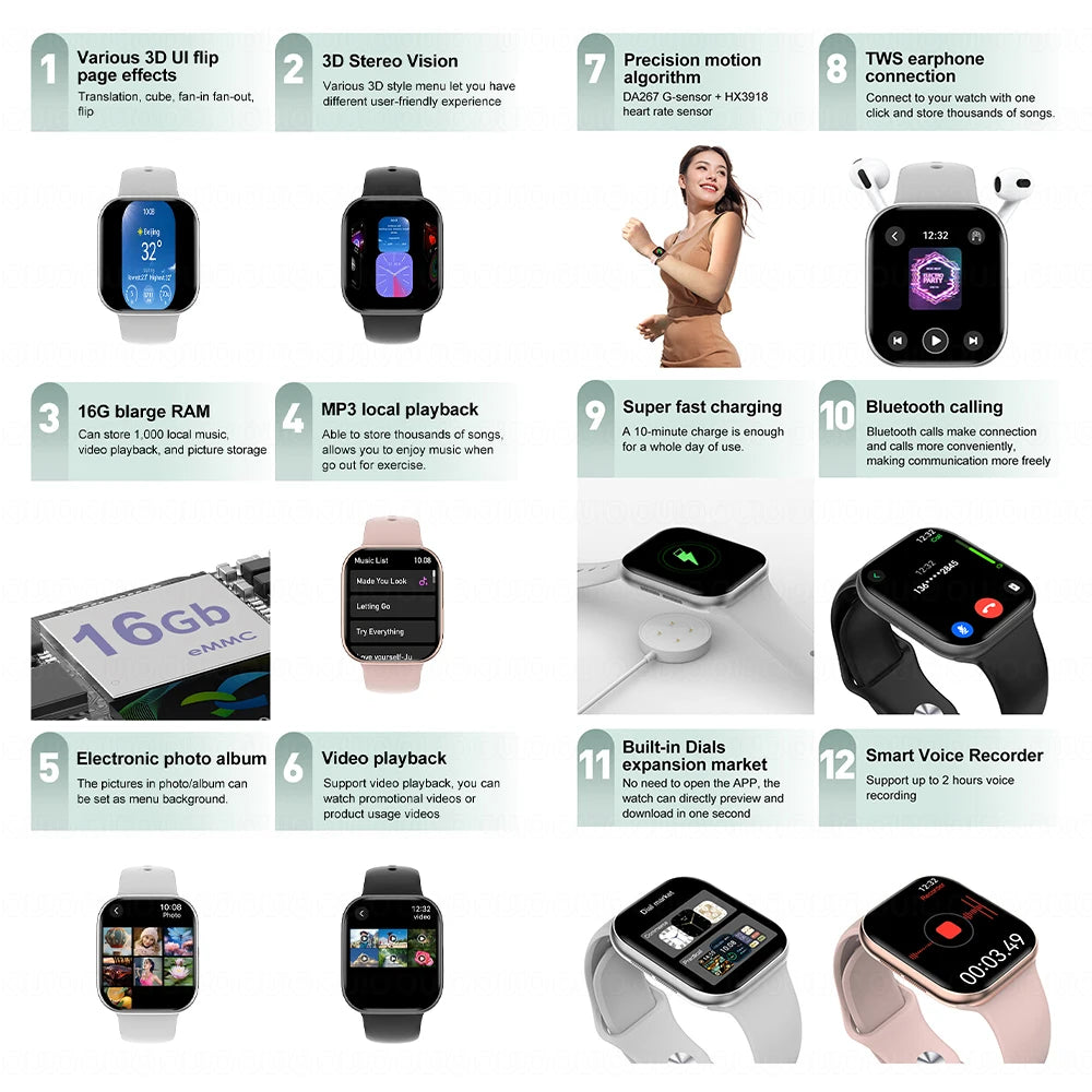 New DT Watch 10 Smartwatch 16GB Large Memory NFC 3D Stereo Vision Compass Muiti-Sport Mode Waterproof Bluetooth call Smartwatch CB DROPSHIPPING