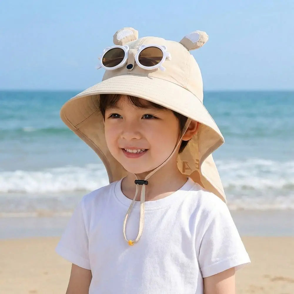 Big Brim Children's Sun Hat Sun Protection Extended Shawl Children Beach Cap Neck Cover Breathable Cartoon Fisherman Hat CB DROPSHIPPING