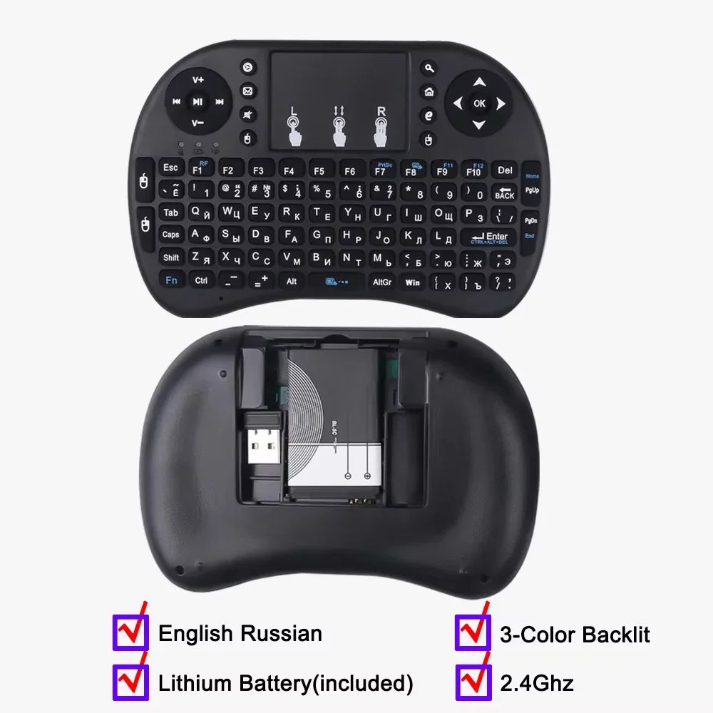 KEBIDUMEI Mini Wireless Keyboard with Scroll Wheel Touchpad  8 Color Backlit BT 2.4G Dual Mode Air Mouse Remote for PC TV Box CB DROPSHIPPING
