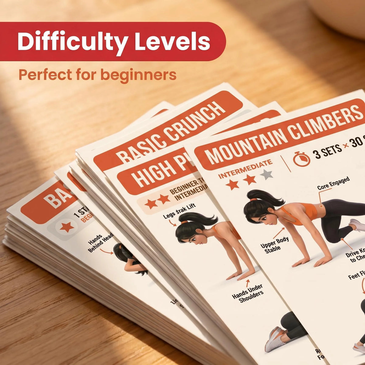 Fitness Guide Cards, Including Strength Training, Core Strengthening, and Home Stretching, Illustrated Step-By-Step Exercise Guide Set, Exercise Flash Cards Suitable for Home Fitness and Travel CB DROPSHIPPING