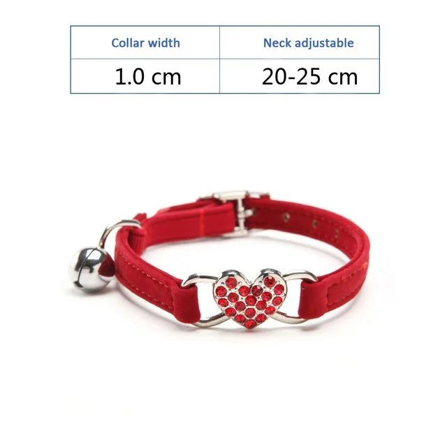 Soft Comfortable Plush Cat Collar Faux Diamond Heart Elastic Rubber Design with Bell Breakaway Safety Essential Pet Accessary CB DROPSHIPPING